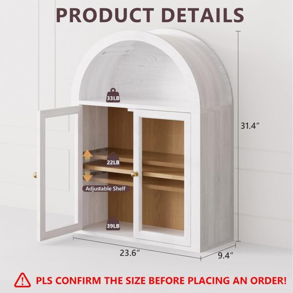 Arched Wall Cabinet,Glass Display Wall Mounted Cabinet with Tempered Glass Doors, Floating Cabinet with Adjustable Shelves for Bathroom,Living Room, Kitchen
