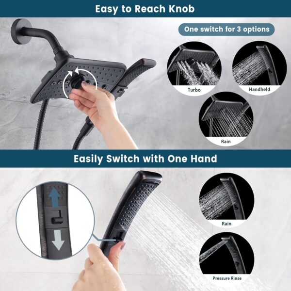 BRIGHT SHOWERS Four Spray Settings Shower Head Set Oil Rubbed Bronze and Black Finishing with 60" Long Stainless Steel Shower Hose