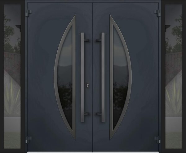 VDOMDOORS - Front Exterior Prehung Steel Double Doors/Deux 6501 Black Enamel Tinted Black Glass / 2 Sidelites Exterior Windows/Entry Modern Painted Left Inswing Active Door 104" x 80"