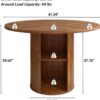 47 inch Round Dining Table for 4, Kitchen Table Dinner Table with 2-Layer Storage Shelf and Wood Slide Door for Home Dining Room Living Room (Walnut)