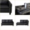 Leather Sectional Couch Sofa, Modern Nail-Head Design L Shaped Sectional Sofa for Living Room, 4 Seat L Couch with Cup Holder for Bedroom, Black ZA