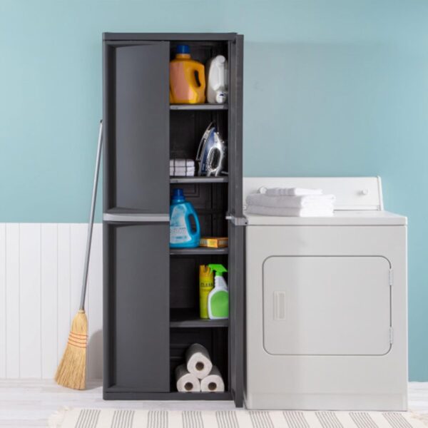 Sterilite Storage Cabinet, Plastic Closet Organizer, 4 Adjustable Shelves, Gray
