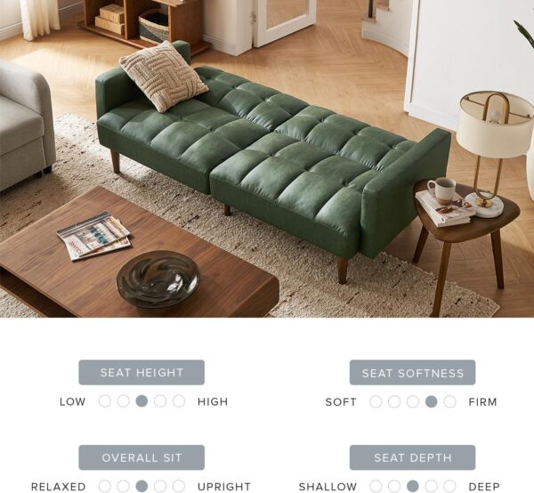 mopio Aaron Couch, Small Futon Sofa Bed, Sleeper, Loveseat, Mid Century Modern Futon Couch, Sofa Cama, Couches for Living Room, Bedroom (Sage Green, Faux Leather)