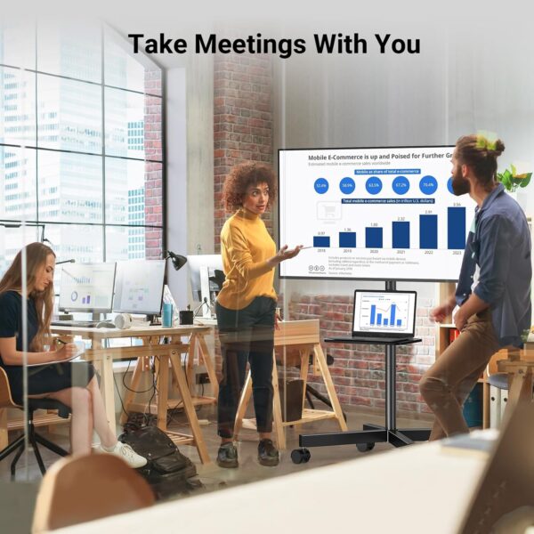 PERLESMITH Mobile TV Stand for 23-60 Inch LCD LED Flat/Curved Panel Screen TVs, Tilt TV Cart Holds up to 88Lbs Portable Stand with Laptop Shelf Rolling Floor Max VESA 400x400mm (PSTVMC06)