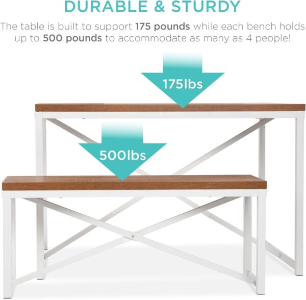 Best Choice Products 45.5in 3-Piece Bench Style Dining Furniture Set, 4-Person Space-Saving Dinette for Kitchen, Dining Room w/ 2 Benches, Table - Brown/White