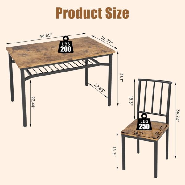 Kitchen Table Chairs Set of 4, Dining Table Set with Storage, Rectangular Table and Chairs Set for Small Spaces/Kitchen, 47'', Brown