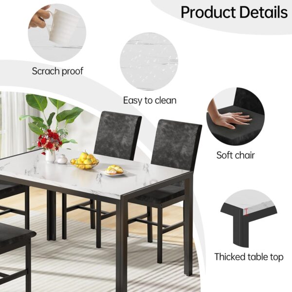 AWQM Products 5-Piece Marble Dining Set, Modern Kitchen Table and Chairs for Dining Room, Dinette, Compact Space Saving Furniture, 4 Upholstered Velvet Chairs - White