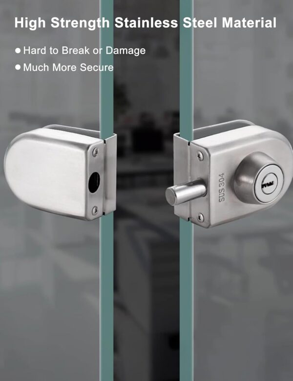 Stainless Steel Glass Door Lock, No Drill Anti-Theft Security Lock Glass Door Cabinet Lock with Keys Open/Close Home Hotel Bathroom, for 10mm-12mm/0.39-0.47in