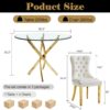 36" Round Glass Dining Table Set for 4, 5-Piece Modern Kitchen Table with 4 White Velvet Chairs, Modern Circle Leisure Table for Home Office Dining Room Small Spaces (Gold Leg)