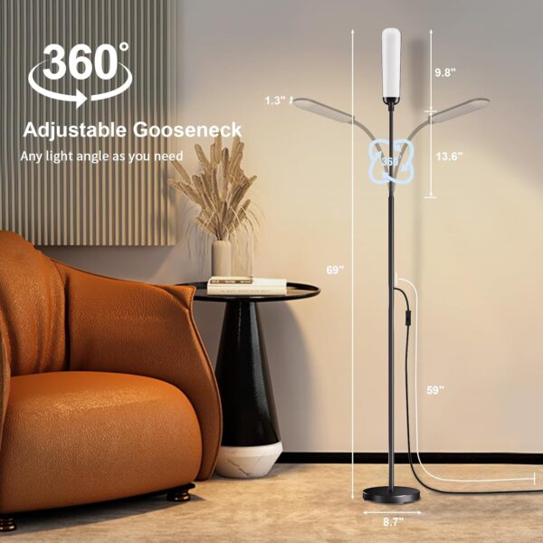Floor Lamp, Bright 18W LED Standing Lamps for Living Room, Remote Stepless Adjustable Color and Brightness Dimmable with ON/Off Switch, Gooseneck Reading Lights for Bedroom Office, 1300LM Black