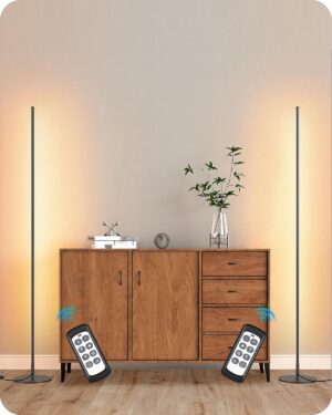 EDISHINE Minimalist LED Corner Floor Lamp with Remote, Set of 2 Modern Dimmable Mood Light, 57.5" Standing Tall Lamp for Living Room, Bedroome, 7 Color Temperature 2700-6000K (Black)