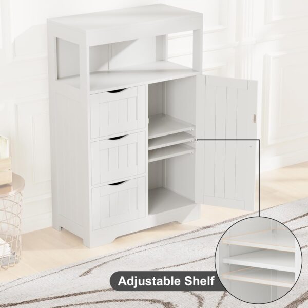 YESHOMY Bathroom Storage Cabinet Freestanding Floor Cupboard with 1 Door and 3 Drawers for Kitchen, Living Room, White