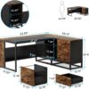 Tribesigns 63" L-Shaped Executive Desk, Large Office Desk with Drawers and Shelves, Rustic Long Business Furniture Desk with File Cabinet Storage Space, Home Office Workstation, Brown & Black