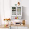LITA Bathroom Wall Cabinet with Glass Doors, Medicine Cabinet with Adjustable Shelves, Space Saver Over Toilet Storage Cabinet for Bathroom, Living Room, Kitchen, White