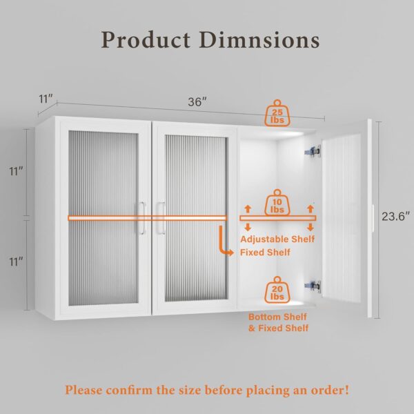 FIMELLO Wall Cabinet, Acrylic Glass Wall Mounted Storage Cabinets， Medicine Cabinet for Kitchen Garage Laundry, White, 3 Door