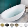 FerdY Naha 67" Freestanding Bathtub, Curve Edge Soaking Bathtub with Brushed Nickel Drain and Minimalist Linear Design Overflow, Easy to Install 588