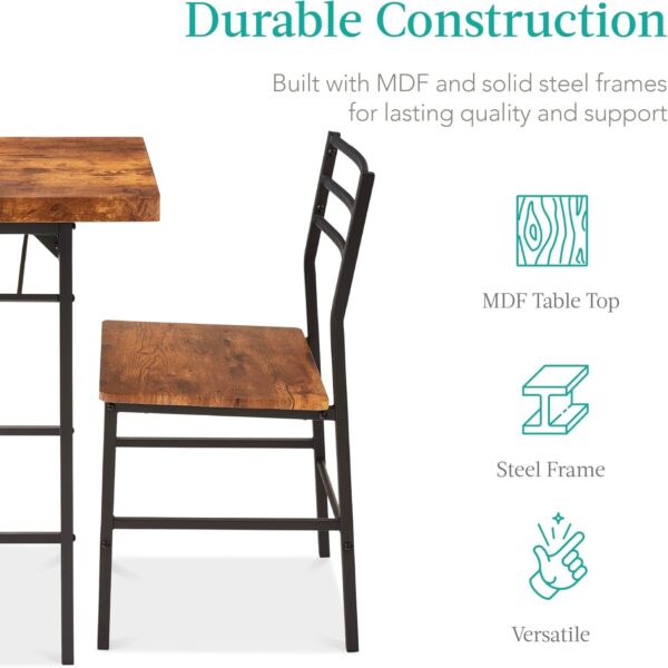 Best Choice Products 3-Piece Modern Dining Set, Space Saving Dinette for Kitchen, Dining Room, Small Space w/Steel Frame, Built-in Storage Rack - Brown