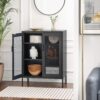 SONGMICS Metal Storage Cabinet with Mesh Doors, Steel Display Cabinets with Adjustable Shelves for Bathroom Home Office, Black UOMC002B01