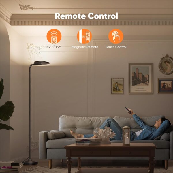 36W LED Floor Lamp, Super Bright Standing Lamp, Modern Stepless Dimmable Torchiere Tall Lamp with Remote Control, 350°Rotating Head Reading Floor Lamp for Living Room, Bedroom, Office