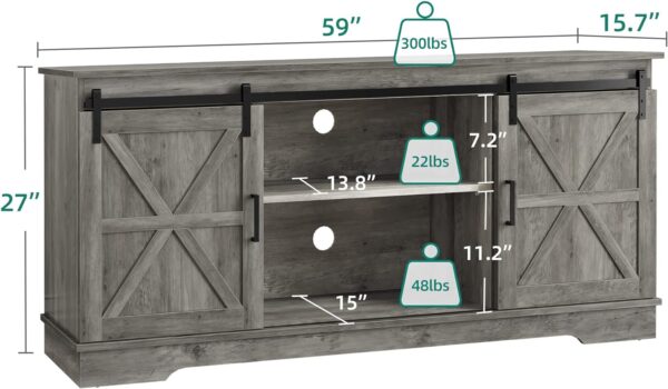 YITAHOME Farmhouse TV Stand for 65/60/55 Inch, Modern Entertainment Center with Sliding Barn Door, Wood TV Media Console Storage TV Cabinet for Living Room for 300lbs, Rustic Grey