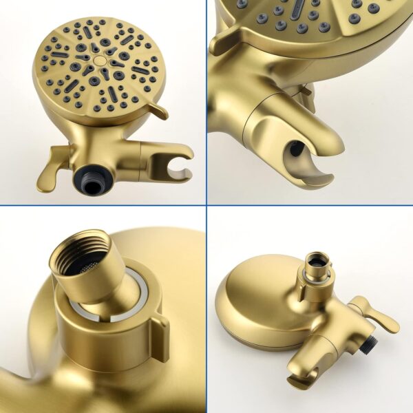 Dual Shower Faucet Set with Tub Spout Tub and Shower Faucet Set Complete Dual Shower Head and Handheld Combo Shower System with Tub Spout Tub and Shower Trim Kit Brushed Gold