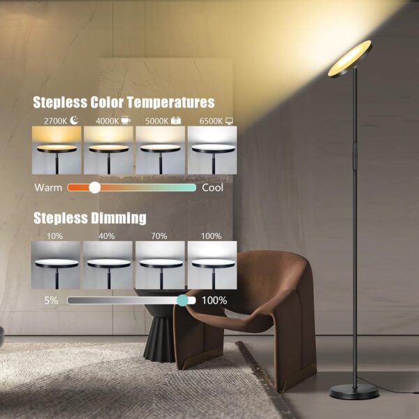2024 LED Floor Lamp, 40W 4000LM Super Bright Floor Lamps for Living Room Bedroom with Remote & Timer, Torchiere Floor Lamp Stepless Dimmable 2700K-6500K Tall Standing Light Works with Smart Plug