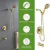 Tub Shower Faucet Set with 10 Spray Handheld Shower Brushed Gold Shower System with Tub Spout Single Handle 4.7 Inch Shower Handheld Shower Fixtures Tub and Shower Trim Kit