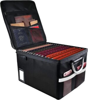 Fireproof Document File Organizer Box, Fireproof Storage Filing Cabinet Box with Lock, Portable Office Safe Box for Hanging Letter/Legal Folder 16.1 x 12.9 x 11in
