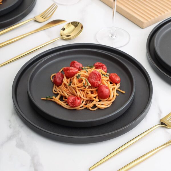 Stone Lain Coupe 32-Piece Stoneware Dish Set, Celina Service for 8, Black Plates and Bowls Dinnerware Set, Dishwasher and Microwave Safe, Black Matte