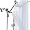 Shower Head, 8 Inch High Pressure Rainfall Shower Head/Handheld Shower Combo with 11 Inch Extension Arm, 9 Settings Adjustable Anti-leak Shower Head with Holder/Hose, Height/Angle Adjustable
