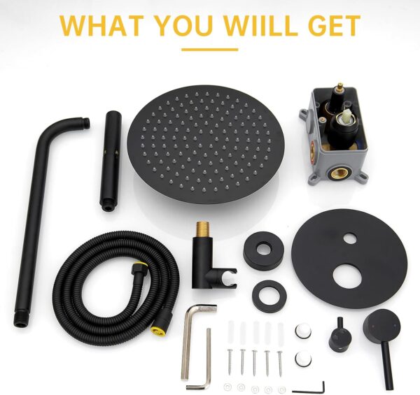 BESy Shower System with 10 Inch Round Rain Shower Head and Handheld Wall Mounted, High Pressure Rainfall Shower Faucet Fixture Combo Set with 2 in 1 Handheld Showerhead for Bathroom, Matte Black
