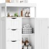 YESHOMY Bathroom Storage Cabinet Freestanding Floor Cupboard with 1 Door and 3 Drawers for Kitchen, Living Room, White