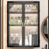 3-Tier Wall Mounted Storage Cabinet with Adjustable Shelf,Carbon Steel Double Door Wall Cabinet for Office, Dining Room,Living Room, Kitchen and Bathroom,Black
