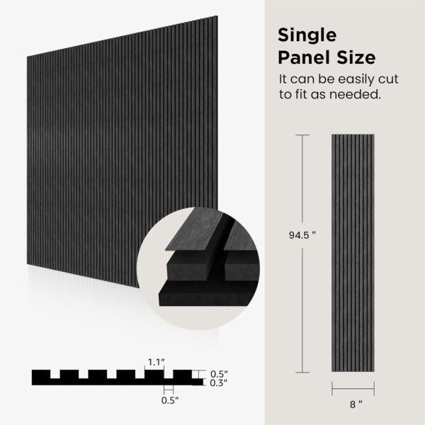 Two Wood Slat Acoustic Panels for Wall and Ceiling, 3D Fluted Wood Veneer Paneling, 94.5" x 8" Each Soundpoof Wooden Slat Wall Panel - Black Oak