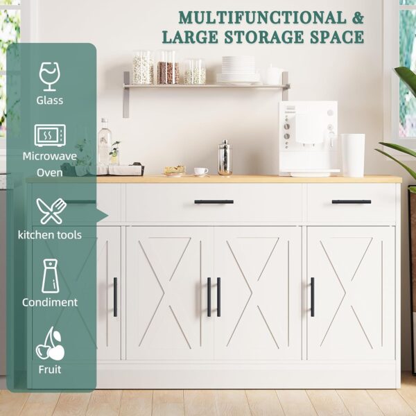 Shintenchi Buffet Cabinet with Storage,53.4" Large Kitchen Storage Cabinet with 3 Drawers and 4 Doors,Wood Farmhouse Buffet Cabinet with Adjustable Shelf for Kitchen Living Room,White