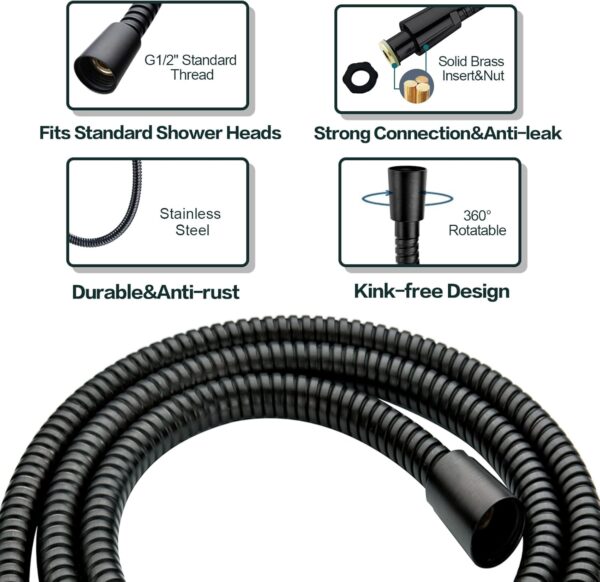 BRIGHT SHOWERS Four Spray Settings Shower Head Set Oil Rubbed Bronze and Black Finishing with 60" Long Stainless Steel Shower Hose