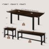 5 Pieces Dining Room Table Set for 4-6, 63' Extendable Kitchen Table Set with 2 Benches & 2 Stools, Small Dining Table Set with Metal Frame & MDF Board, Espresso