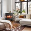 Silonn Electric Fireplace Heater, Quick Heating Portable Fireplace with App & Remote,24″ Electric Corner Fireplace Low Noise with 5 Brightness Levels,Temp Control & Timer for Living Room,Bedroom,Black