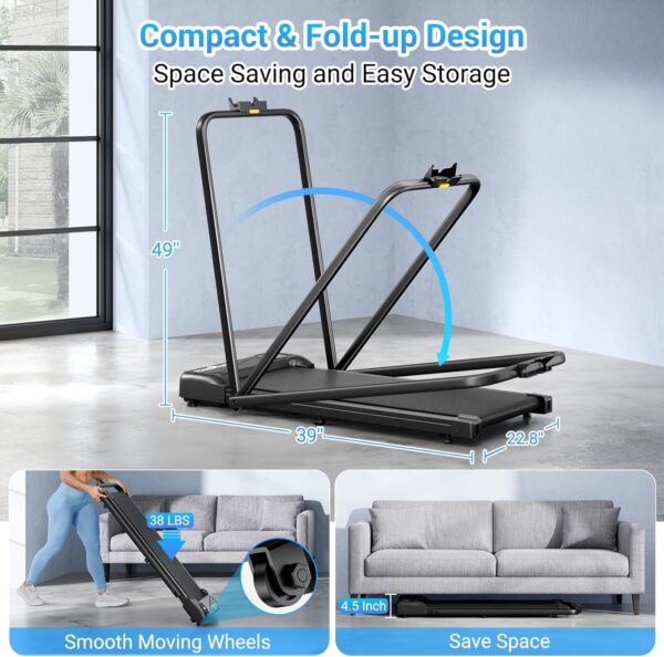 THERUN Walking Pad Treadmill, 2.5 HP Under Desk Treadmill, 2 in 1 Foldable Treadmill for Home, Walking Pad with Handle Bar, 15" Widened Running Belt, Treadmill with Remote Control & LED Screen