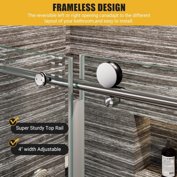 Shower Glass Door with Waterroof Seal Strip, Adjustable (56-60" W x 75 "H) Frameless Sliding Shower Door with Easy-Clean Coating SGCC Tempered Glass 5/16" (8mm), Stainless Steel Hardware, Silver