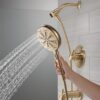 Delta Faucet Nicoli 14 Series Single-Handle Tub and Shower Trim Kit, Gold Shower Faucet with 6-Spray H2Okinetic Hand Held Shower Head with Hose, Champagne Bronze 144749-CZ-HS (Shower Valve Included)
