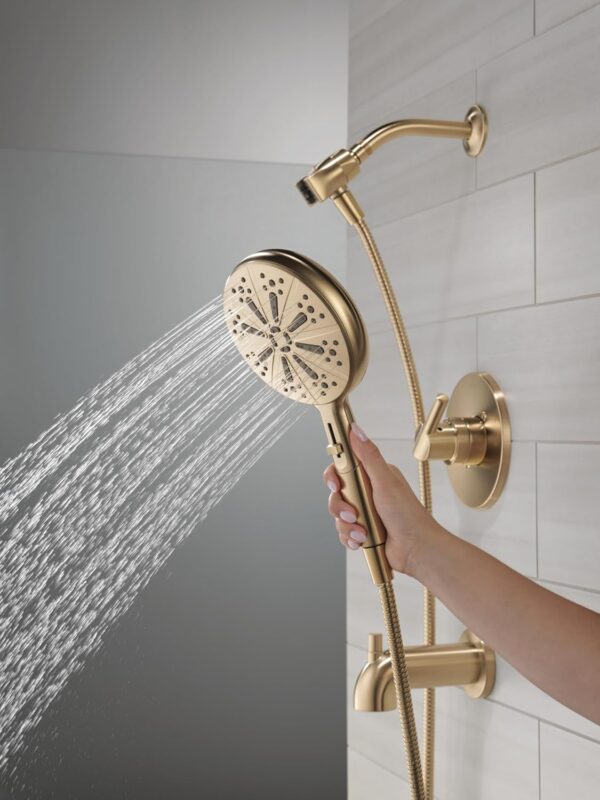 Delta Faucet Nicoli 14 Series Single-Handle Tub and Shower Trim Kit, Gold Shower Faucet with 6-Spray H2Okinetic Hand Held Shower Head with Hose, Champagne Bronze 144749-CZ-HS (Shower Valve Included)