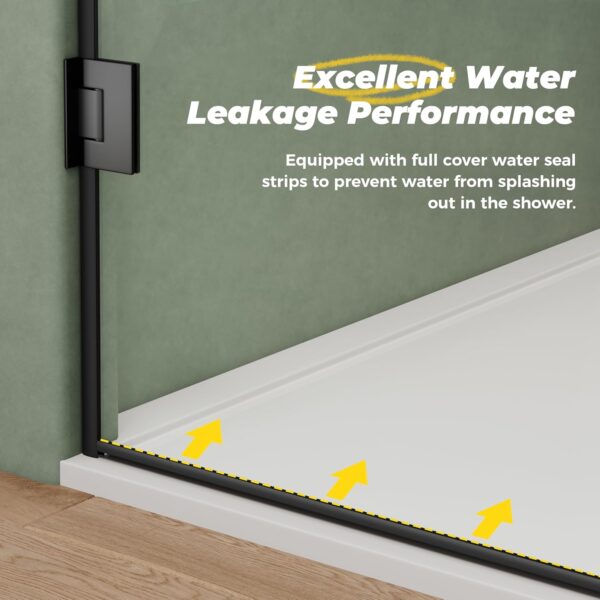 DELAVIN 34"W x 72"H Frameless Shower Door in Matte Black, Single Shower Door with 5/16" Clear Tempered Glass, Stainless Steel Hinged Glass Shower Door, Bathroom Shower Door with Seal Strip and Handles