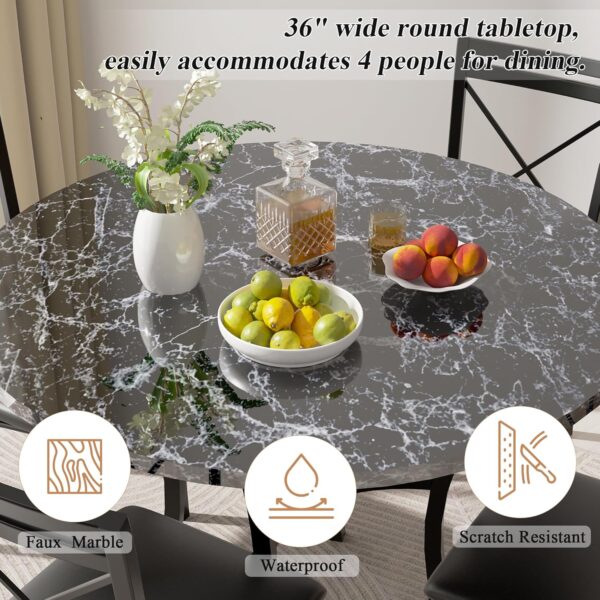 VECELO 5 Piece Dining Table Set for 4, Faux Marble Dinette with Chairs for Kitchen, Breakfast Nook, Small Space, Grey