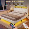 LED Full Bed Frame with Type-C & USB Charging Station, Full Size Bed Frame with Storage Headboard, Modern Velet Upholstered Platform Bed with Shelf Headboard, Noise-Free, Creamy White