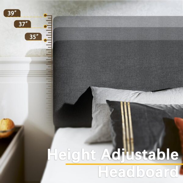 Queen Bed Frame Upholstered Bed Frame Platform with Adjustable Headboard Linen Fabric Headboard Wooden Slats Support/No Box Spring Needed/Easy Assembly/Mattress Foundation, Grey
