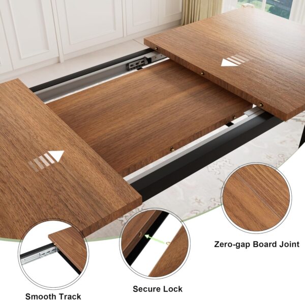 Feonase 7-Piece Dining Table Set with 6 Stools, 63" Large Extendable Kitchen Table Set for 4-8, Mid-Century Dining Room Table with Heavy-Duty Frame, Easy Assembly, Walnut