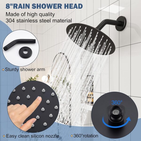 Tub Shower Faucet, Matte Black Shower Faucet Set with 8-Inch All-Metal Rainfall Showerhead and Bathtub Spout, Single-Handle Tub Shower-Trim Kit Included Valve, Matte Black