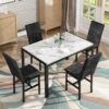 AWQM Products 5-Piece Marble Dining Set, Modern Kitchen Table and Chairs for Dining Room, Dinette, Compact Space Saving Furniture, 4 Upholstered Velvet Chairs - White