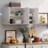 Wall Storage Cabinets - Farmhouse Kitchen Laundry White Wall Mounted Cabinets with 3 Doors and Shelves, 35inch Wide
